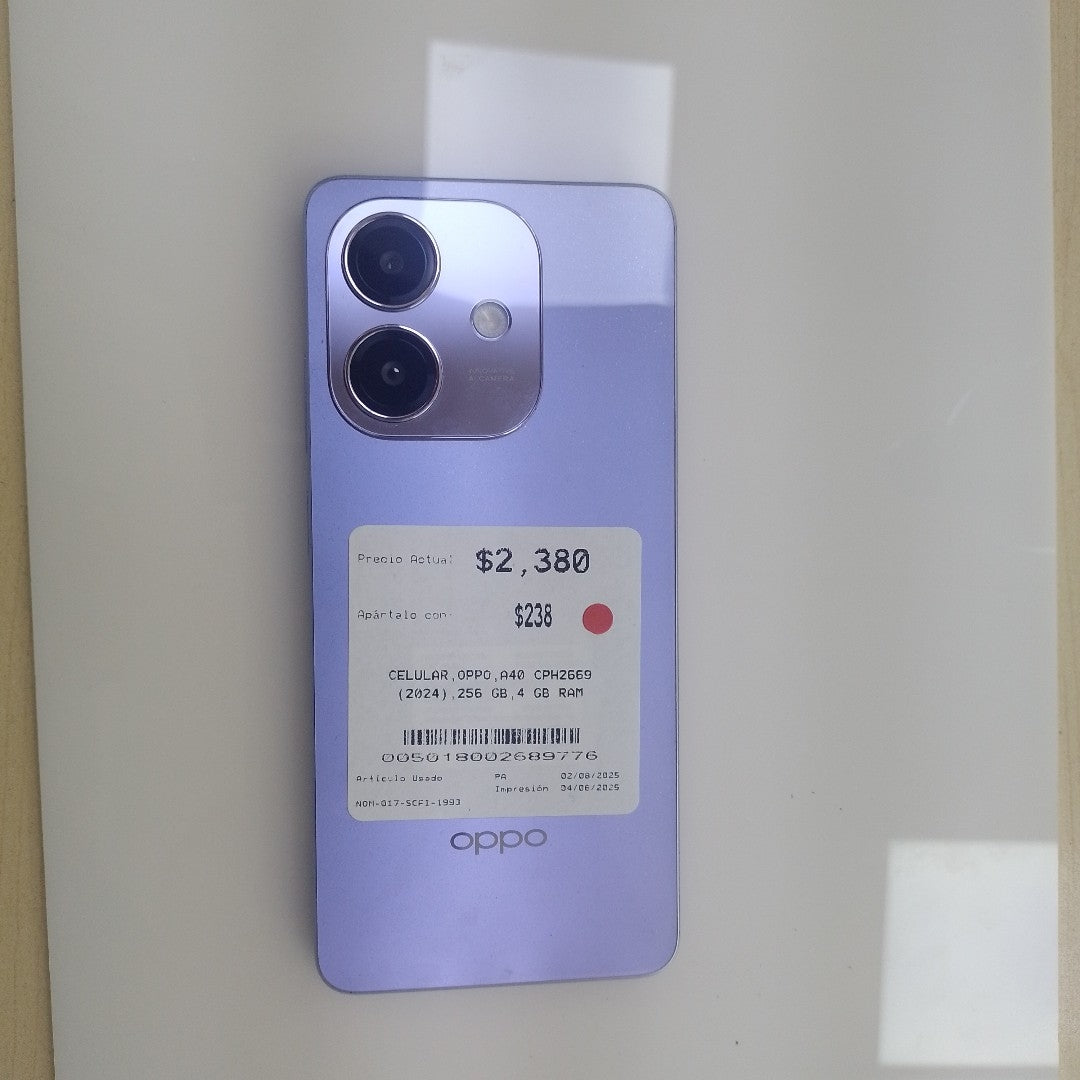 CELULAR OPPO  A40 CPH2669 (2024) 256 GB 4 GB RAM (SEMINUEVO)