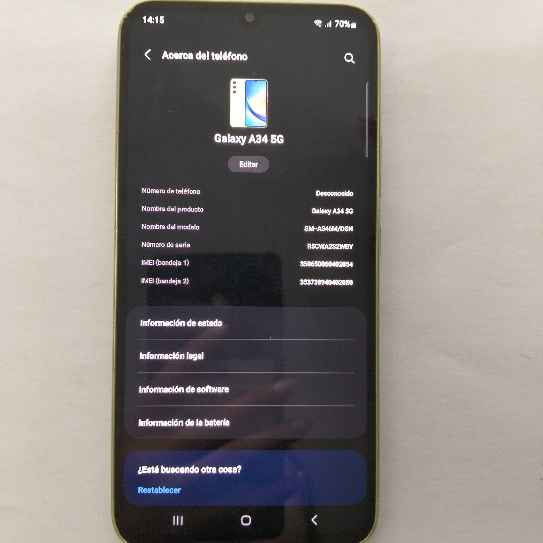 CELULAR SAMSUNG GALAXY A34 5G SM-A346M/DSN 128 GB 4 GB RAM (SEMINUEVO)