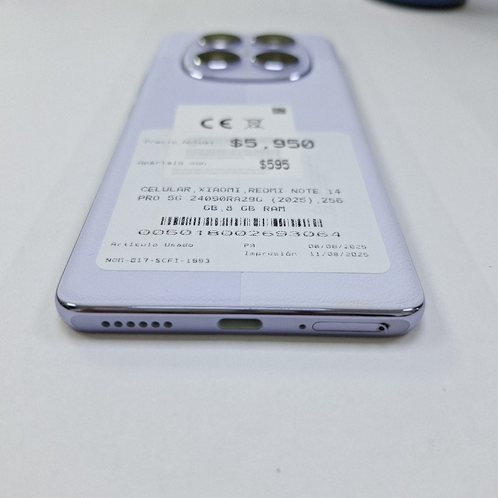CELULAR XIAOMI REDMI NOTE 14 PRO 5G 24090RA29G (2025) 256 GB 8 GB RAM (SEMINUEVO)