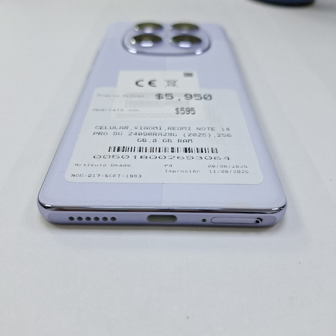 CELULAR XIAOMI REDMI NOTE 14 PRO 5G 24090RA29G (2025) 256 GB 8 GB RAM (SEMINUEVO)