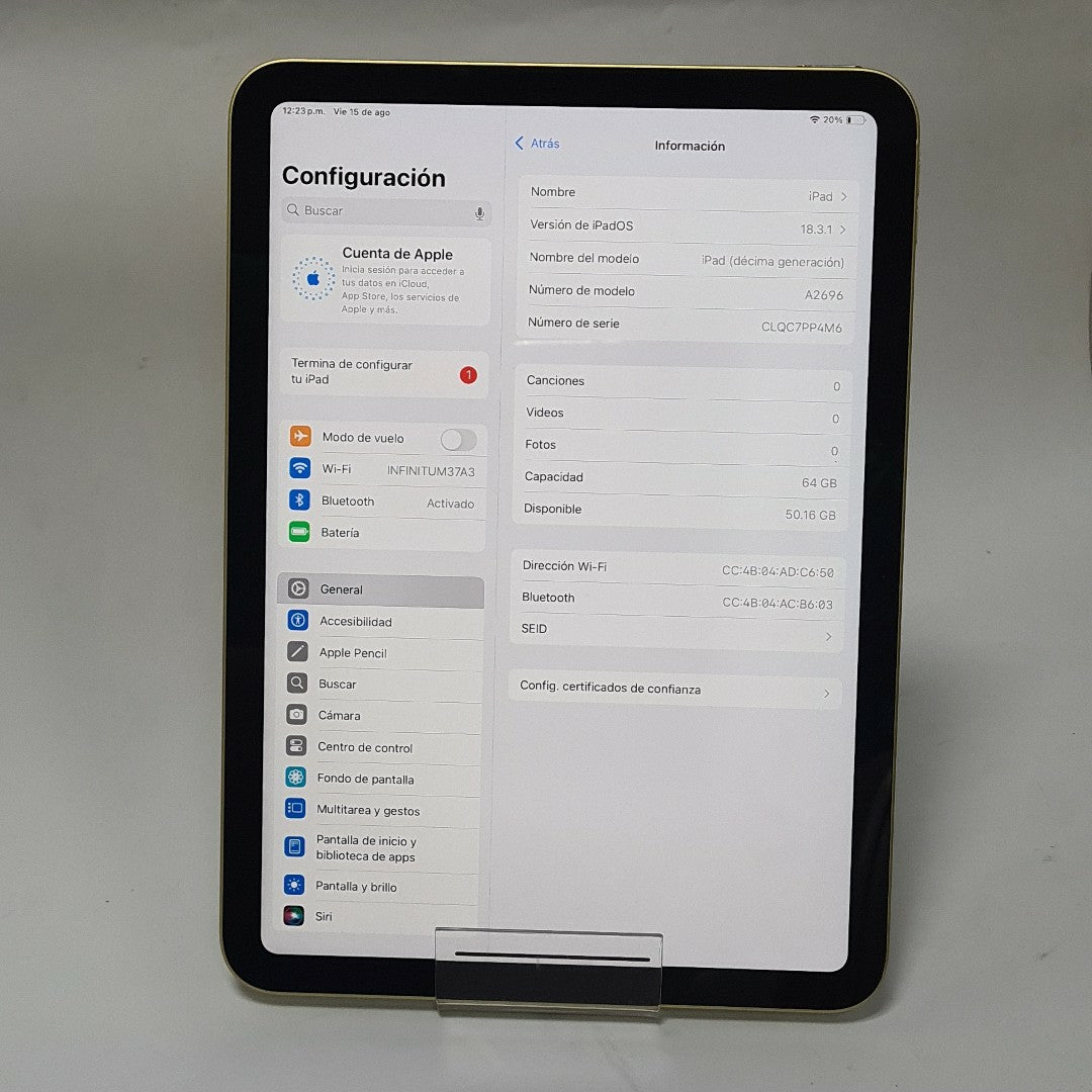 TABLETA APPLE IPAD 10 A2696 64 GB 4 GB RAM (SEMINUEVO)