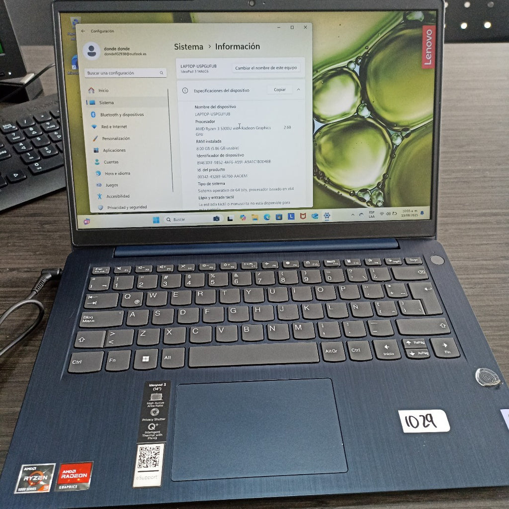 LAPTOP LENOVO IDEAPAD 3 14ALC6 (2022) 512 GB SSD 8 GB RAM (SEMINUEVO)