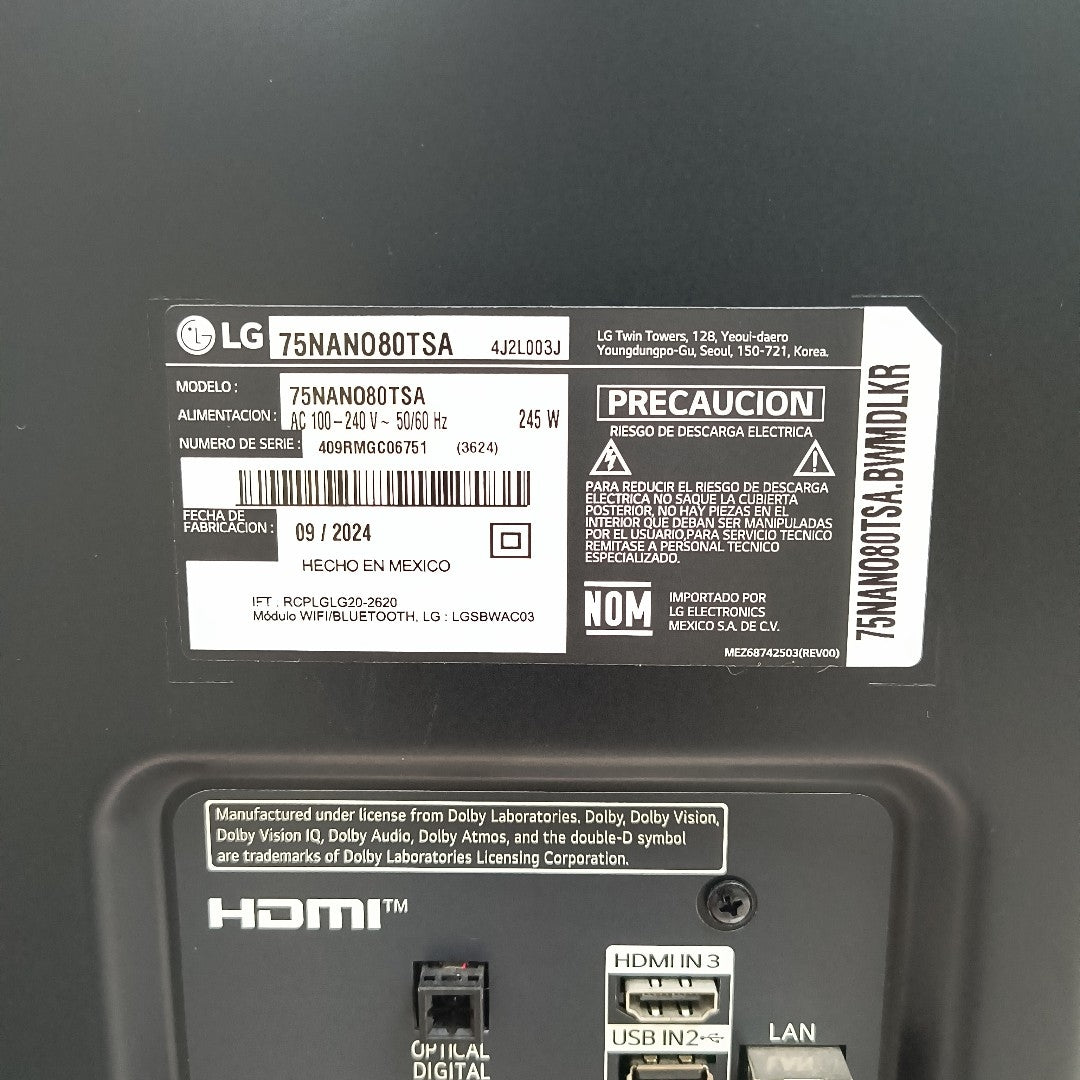 PANTALLA LG 75NANO80TSA (2024) 75" NANOCELL  4K (SEMINUEVO)
