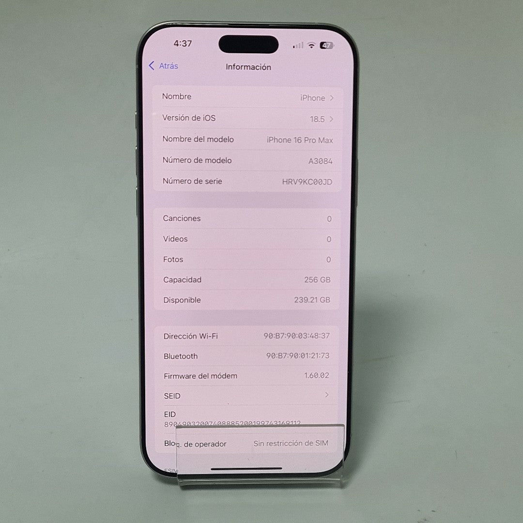 CELULAR APPLE IPHONE 16 PRO MAX A3084 (2024) 256 GB 8 GB RAM (SEMINUEVO)