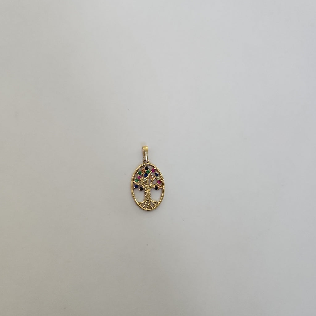 10024DIJ00000B660 FRD6 DIJE OVALADO CON ALBOL Y CIRCONIAS DE COLORES ORO 14K 1.3GRS (NUEVO)