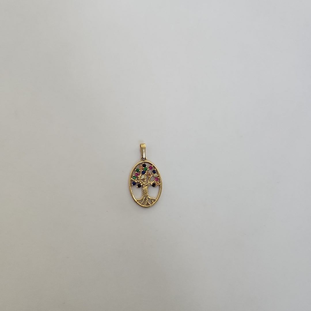 10024DIJ00000B660 FRD6 DIJE OVALADO CON ALBOL Y CIRCONIAS DE COLORES ORO 14K 1.3GRS (NUEVO)
