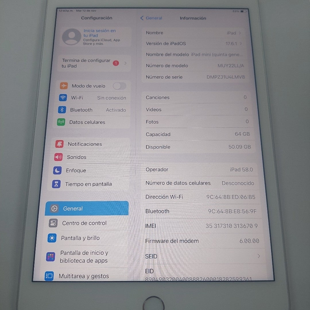 TABLETA APPLE IPAD MINI 5 A2126 64 GB 3 GB RAM