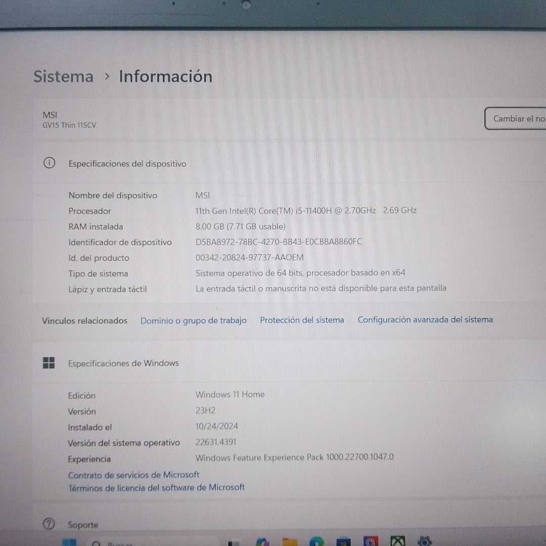 LAPTOP MSI GV15 THIN 11SCV-633US (2022) 256 GB SSD 8 GB RAM (SEMINUEVO)