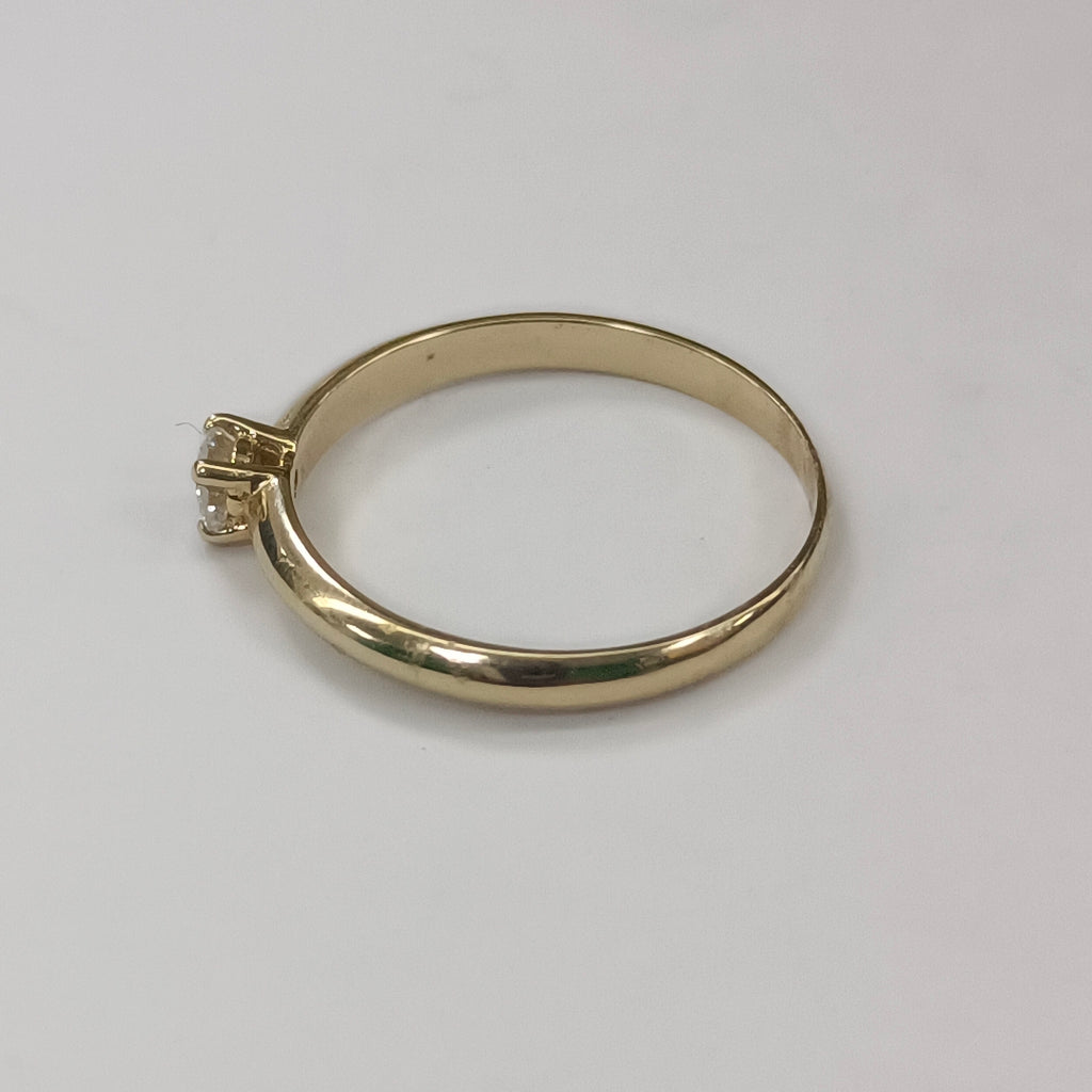 ANILLO SOLITARIO CON DIAMANTE CORTE BRILLANTE 0.19CTS JK SI2, 14K 1.7 G (NUEVO)