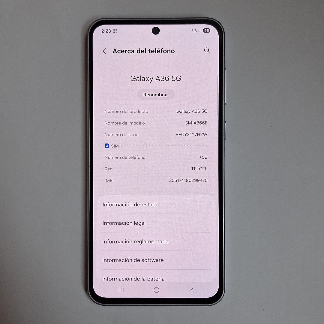 CELULAR SAMSUNG GALAXY A36 5G SM-A366E (2025) 128 GB 6 GB RAM (SEMINUEVO)