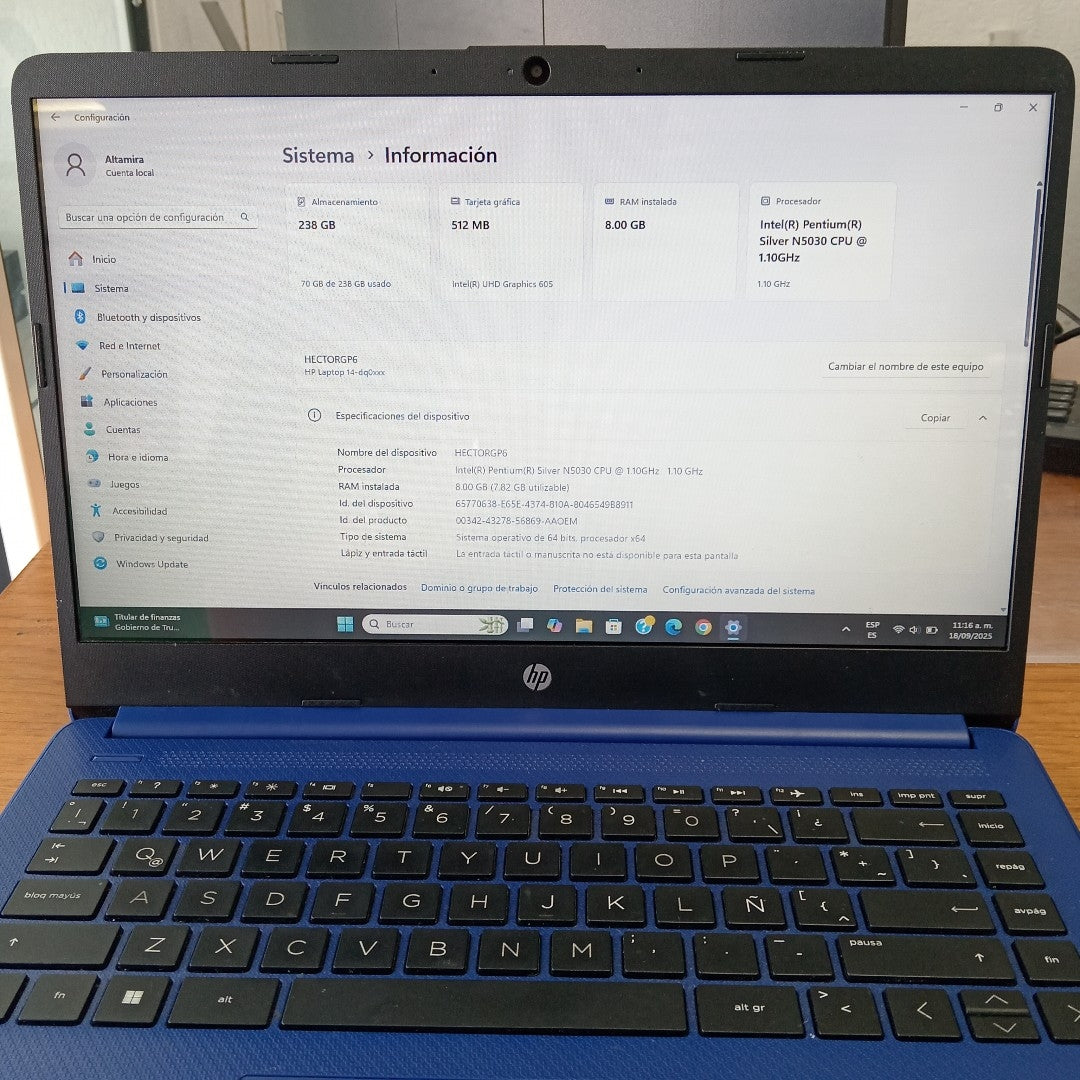 LAPTOP HP 14-DQ0508LA (2022) 256 GB SSD 8 GB RAM (SEMINUEVO)