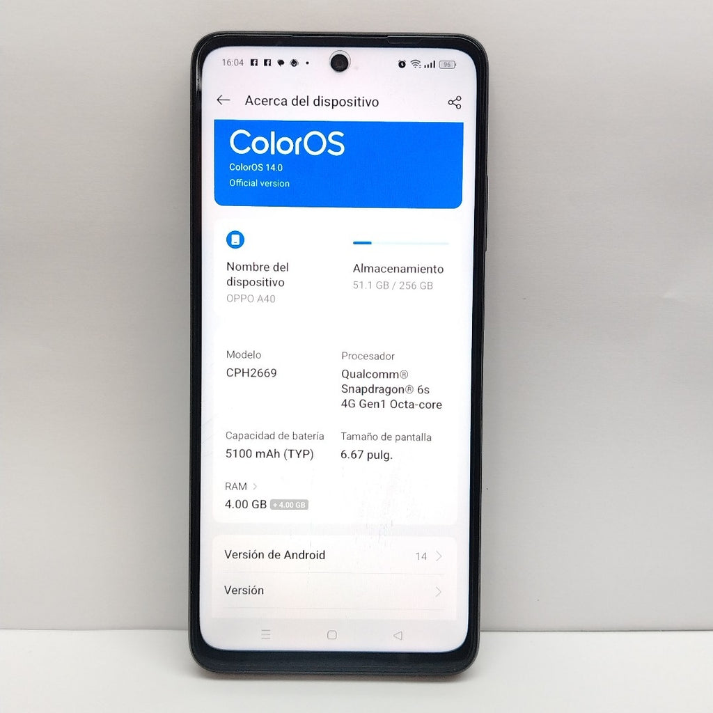 CELULAR OPPO  A40 CPH2669 (2024) 256 GB 4 GB RAM (SEMINUEVO)