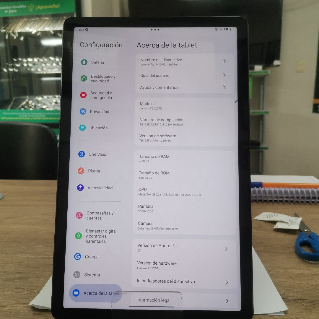 TABLETA LENOVO TAB M10 PLUS 3 TB125FU (2023) 128 GB 4 GB RAM (SEMINUEVO)