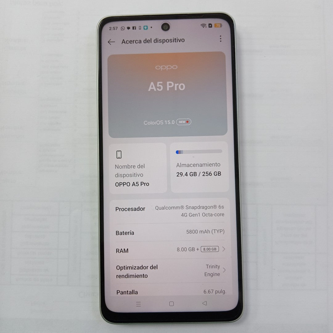 CELULAR OPPO  A5 PRO CPH2711 (2025) 256 GB 8 GB RAM (SEMINUEVO)