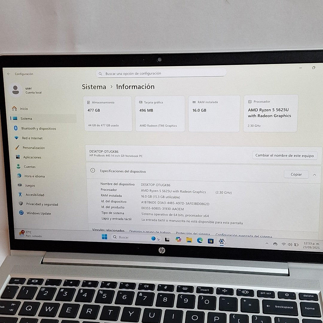 LAPTOP HP PROBOOK 445 G8 (2022) 512 GB SSD 16 GB RAM (SEMINUEVO)