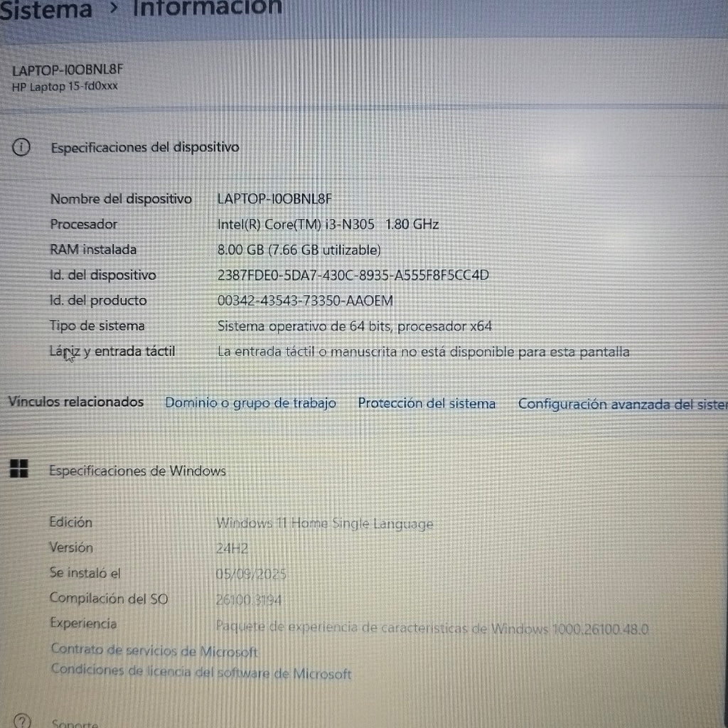 LAPTOP HP 15-FD0231LA (2025) 512 GB SSD 8 GB RAM (SEMINUEVO)