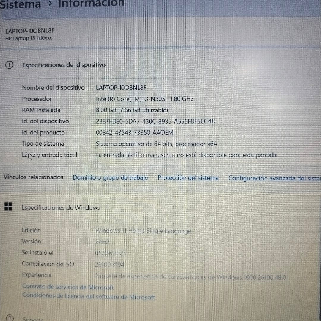 LAPTOP HP 15-FD0231LA (2025) 512 GB SSD 8 GB RAM (SEMINUEVO)