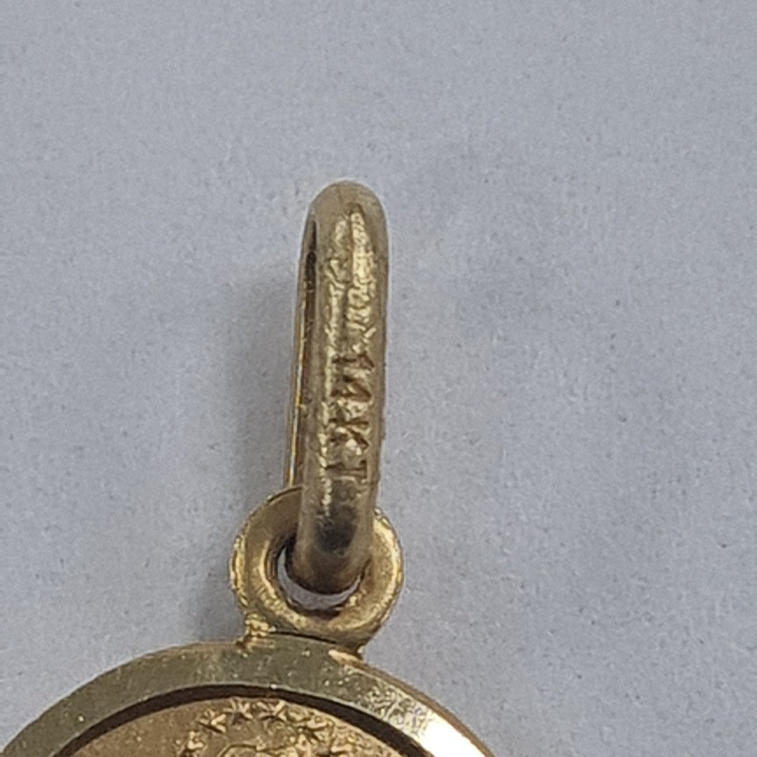 10326REL18100B181 FRD3 MEDALLA PEQUEÑA CIRCULAR DOBLE IMAGEN O/A ORO 14K 1.7GRS (NUEVO)
