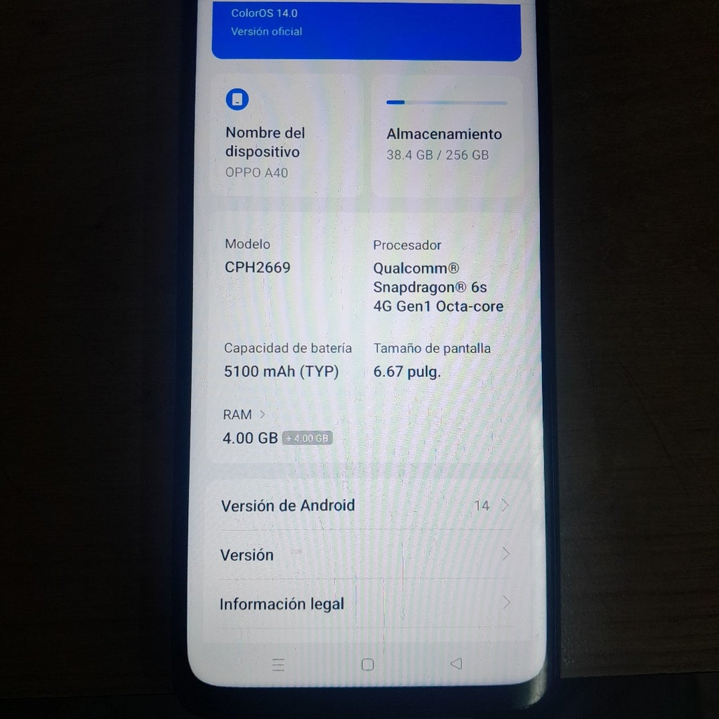 CELULAR OPPO  A40 CPH2669 (2024) 256 GB 4 GB RAM (SEMINUEVO)