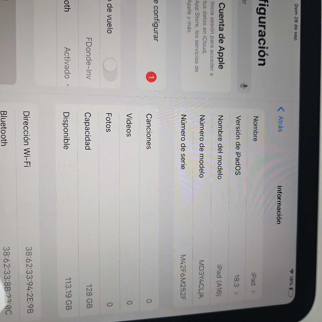 TABLETA APPLE IPAD A16 A3354 (2025) 128 GB 6 GB RAM (SEMINUEVO)
