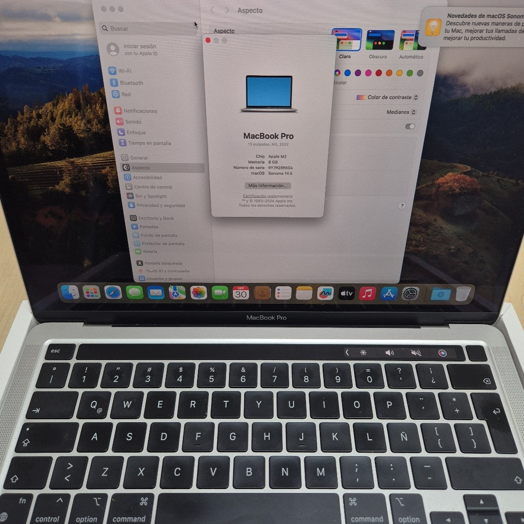 LAPTOP APPLE MACBOOK PRO 13" 2022 3.49 A2338 256 GB SSD 8 GB RAM (SEMINUEVO)
