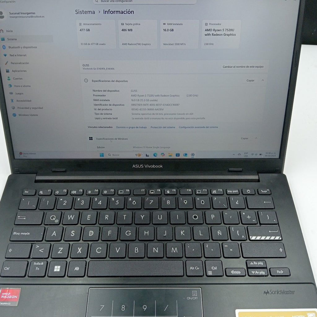 LAPTOP ASUS E1404FA-NK209W (2024) 512 GB SSD 16 GB RAM (SEMINUEVO)