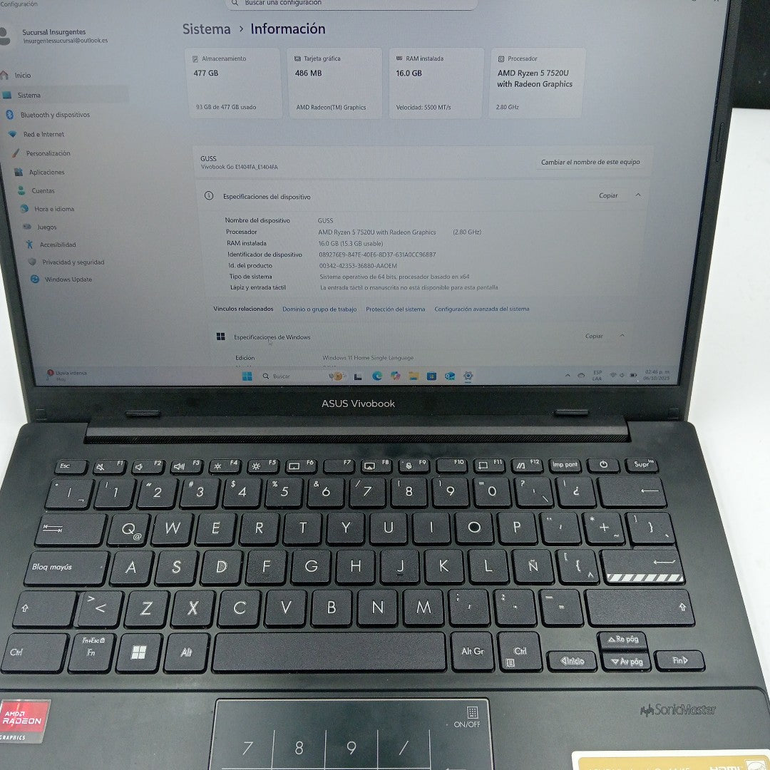 LAPTOP ASUS E1404FA-NK209W (2024) 512 GB SSD 16 GB RAM (SEMINUEVO)