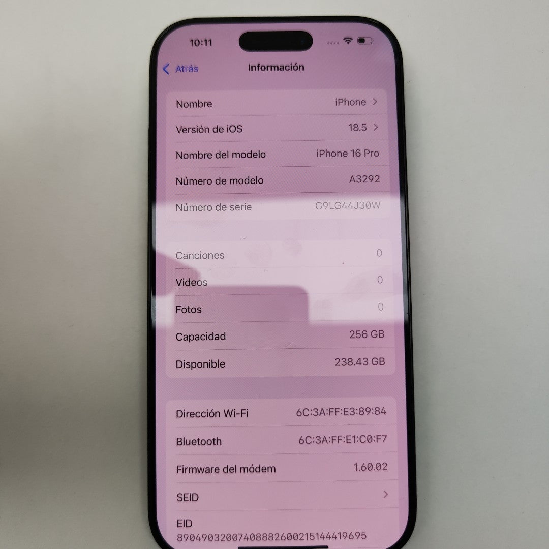 CELULAR APPLE IPHONE 16 PRO A3292 (2024) 256 GB 8 GB RAM (SEMINUEVO)