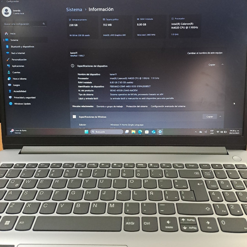 LAPTOP LENOVO IDEAPAD 1 15IGL7 (2023) 256 GB SSD 8 GB RAM