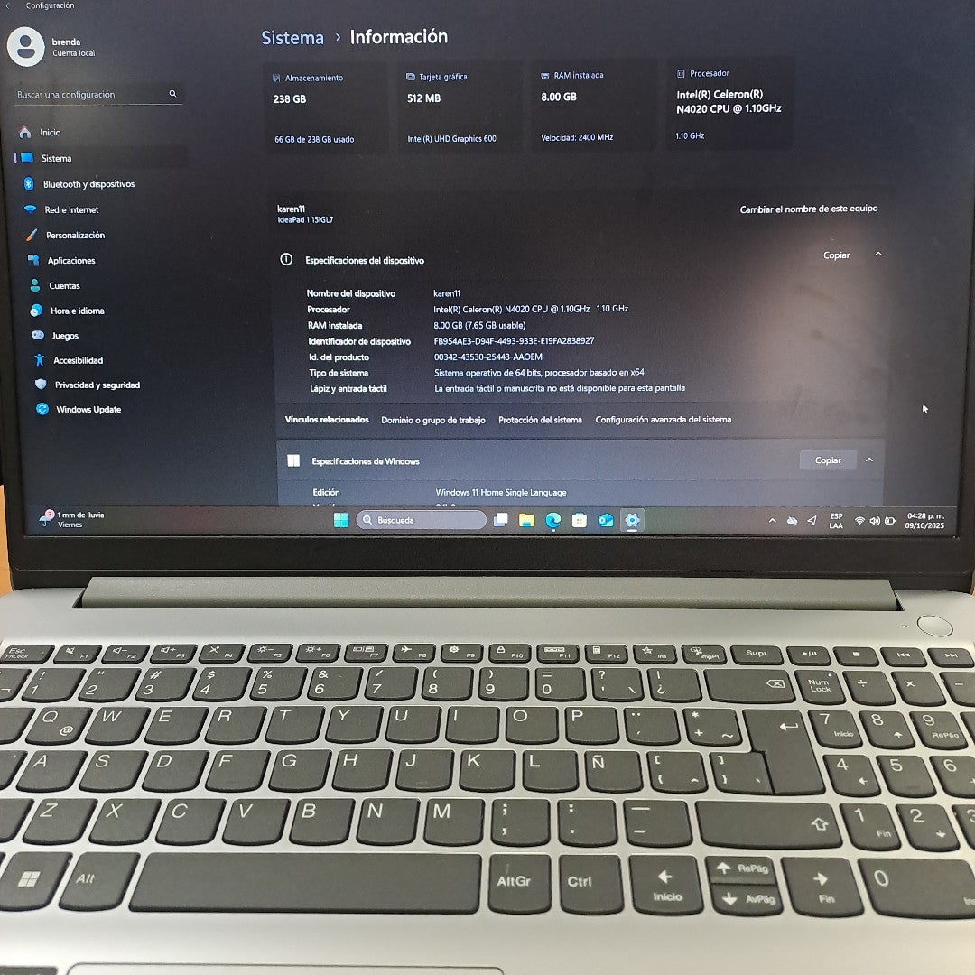 LAPTOP LENOVO IDEAPAD 1 15IGL7 (2023) 256 GB SSD 8 GB RAM