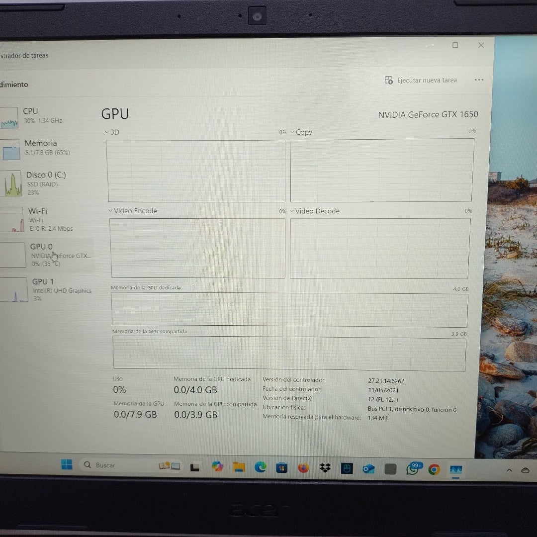 LAPTOP ACER NITRO 5 AN515-57-512P (2022) 512 GB SSD 8 GB RAM (SEMINUEVO)