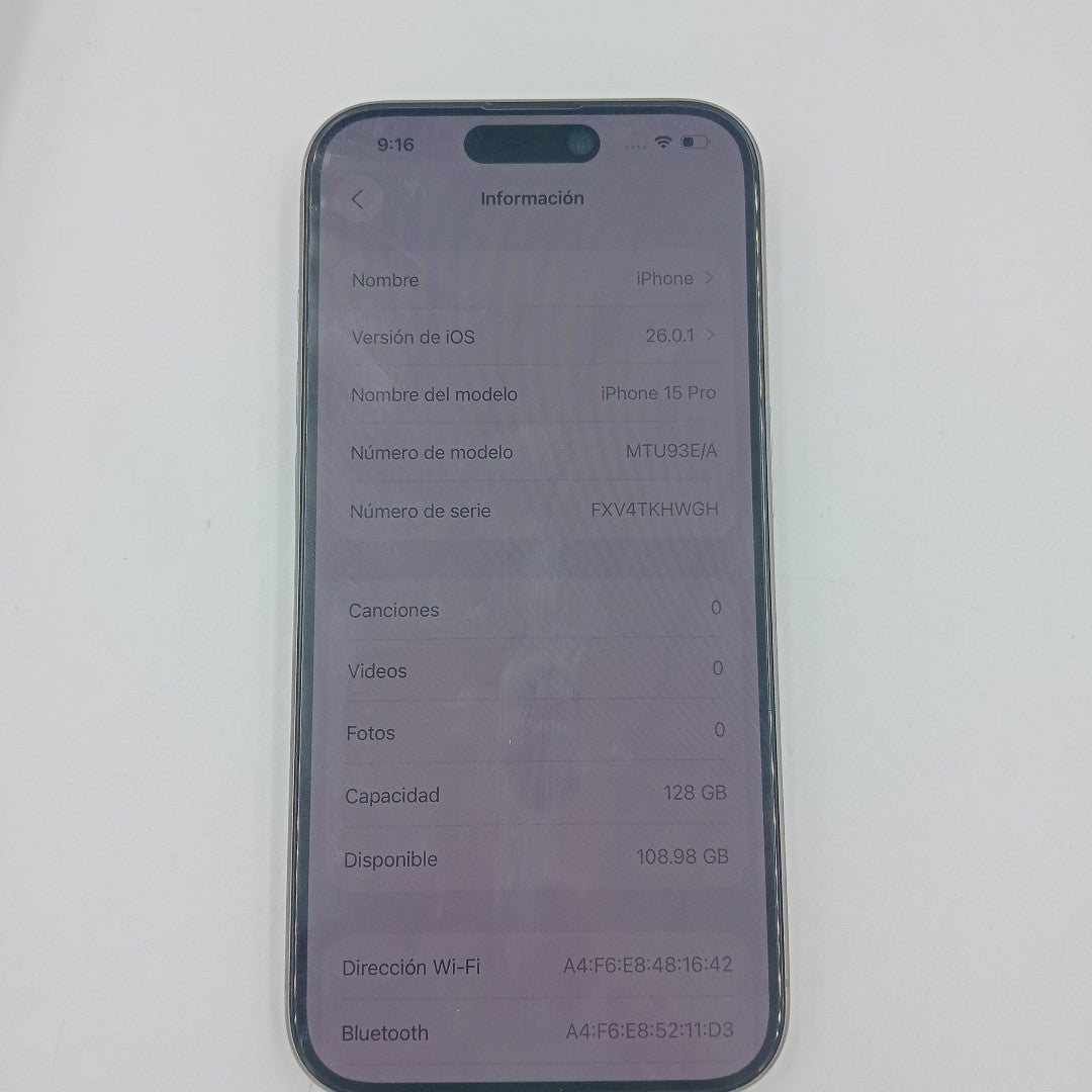 CELULAR APPLE IPHONE 15 PRO A3101 128 GB 8 GB RAM (SEMINUEVO)