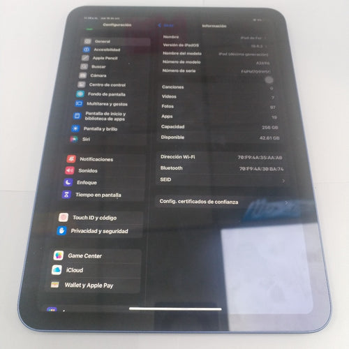 TABLETA APPLE IPAD 10 A2696 256 GB 4 GB RAM (SEMINUEVO)