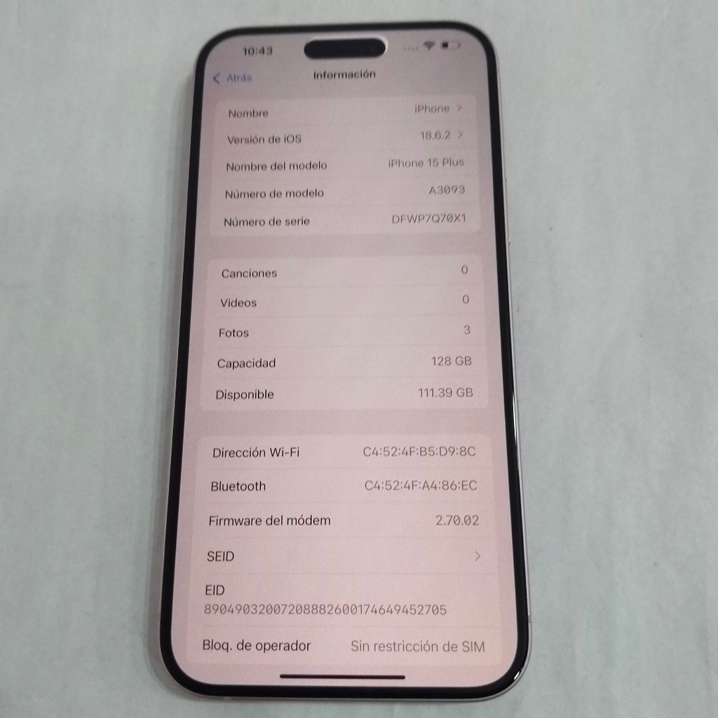 CELULAR APPLE IPHONE 15 PLUS A3093 (2023) 128 GB 6 GB RAM (SEMINUEVO)