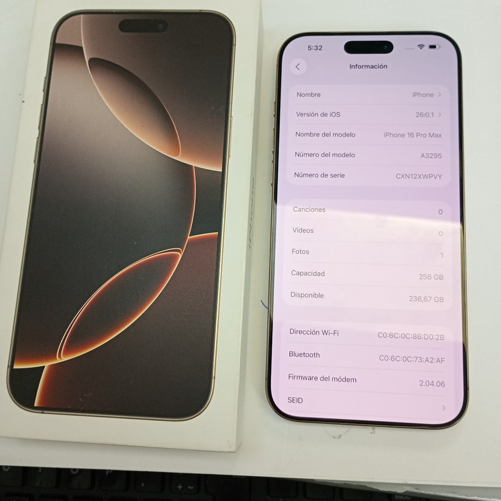 CELULAR APPLE IPHONE 16 PRO MAX A3295 (2024) 256 GB 8 GB RAM (SEMINUEVO)