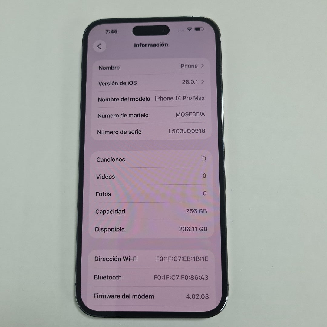 CELULAR APPLE IPHONE 14 PRO MAX A2893 256 GB 6 GB RAM (SEMINUEVO)