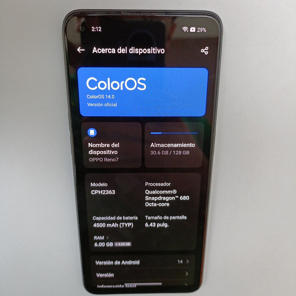 CELULAR OPPO  RENO7 CPH2363 (2022) 128 GB 6 GB RAM (SEMINUEVO)