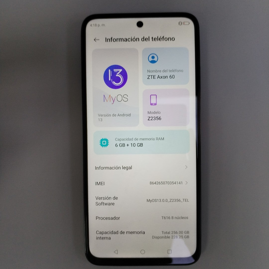 CELULAR ZTE AXON 60 Z2356 (2024) 256 GB 6 GB RAM (SEMINUEVO)