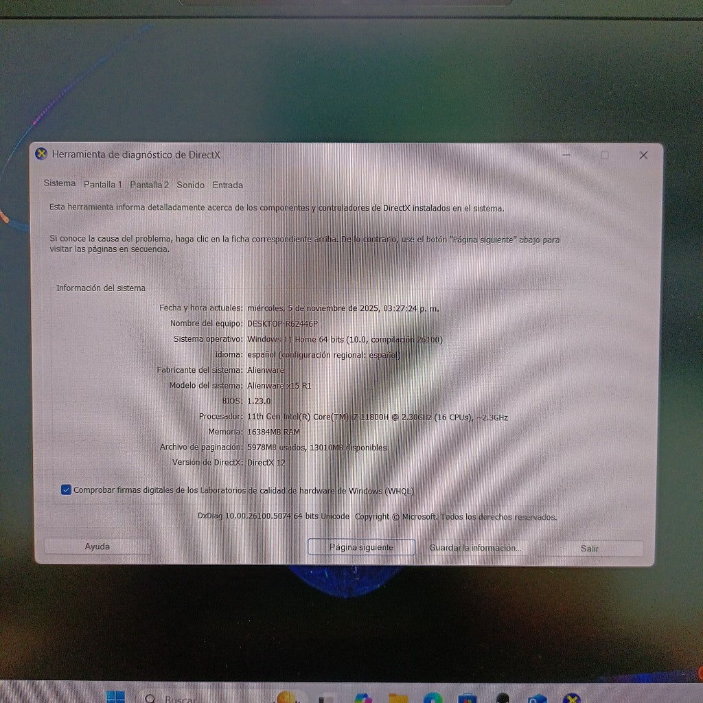 LAPTOP DELL ALIENWARE X15 R1 (2022) 512 GB SSD 16 GB RAM (SEMINUEVO)