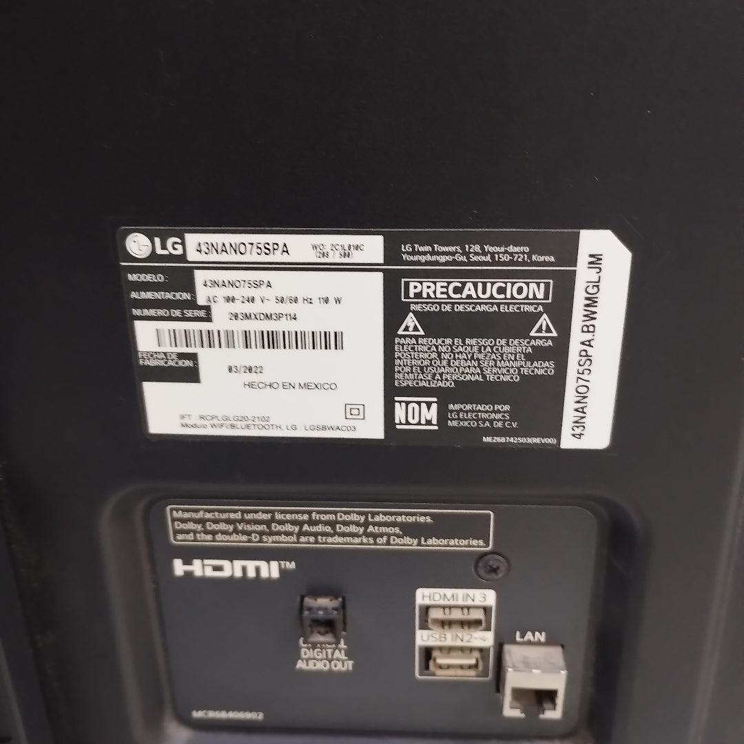 PANTALLA LG 43NANO75SPA (2021) 43" NANOCELL  4K (SEMINUEVO)