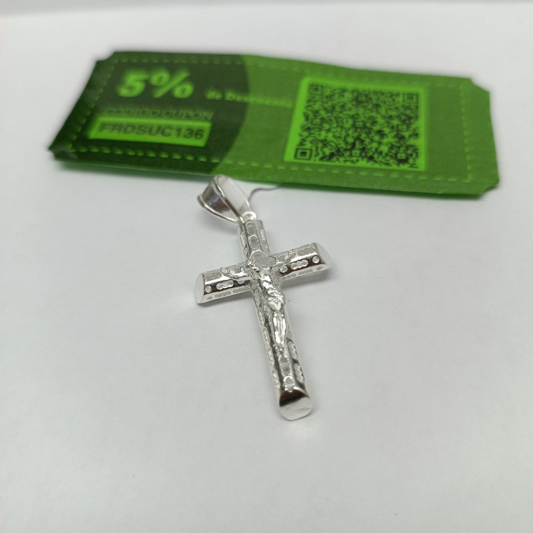 DIJE CRUZ CON CRISTO TUBULAR PLATA .925 4.1G (NUEVO)
