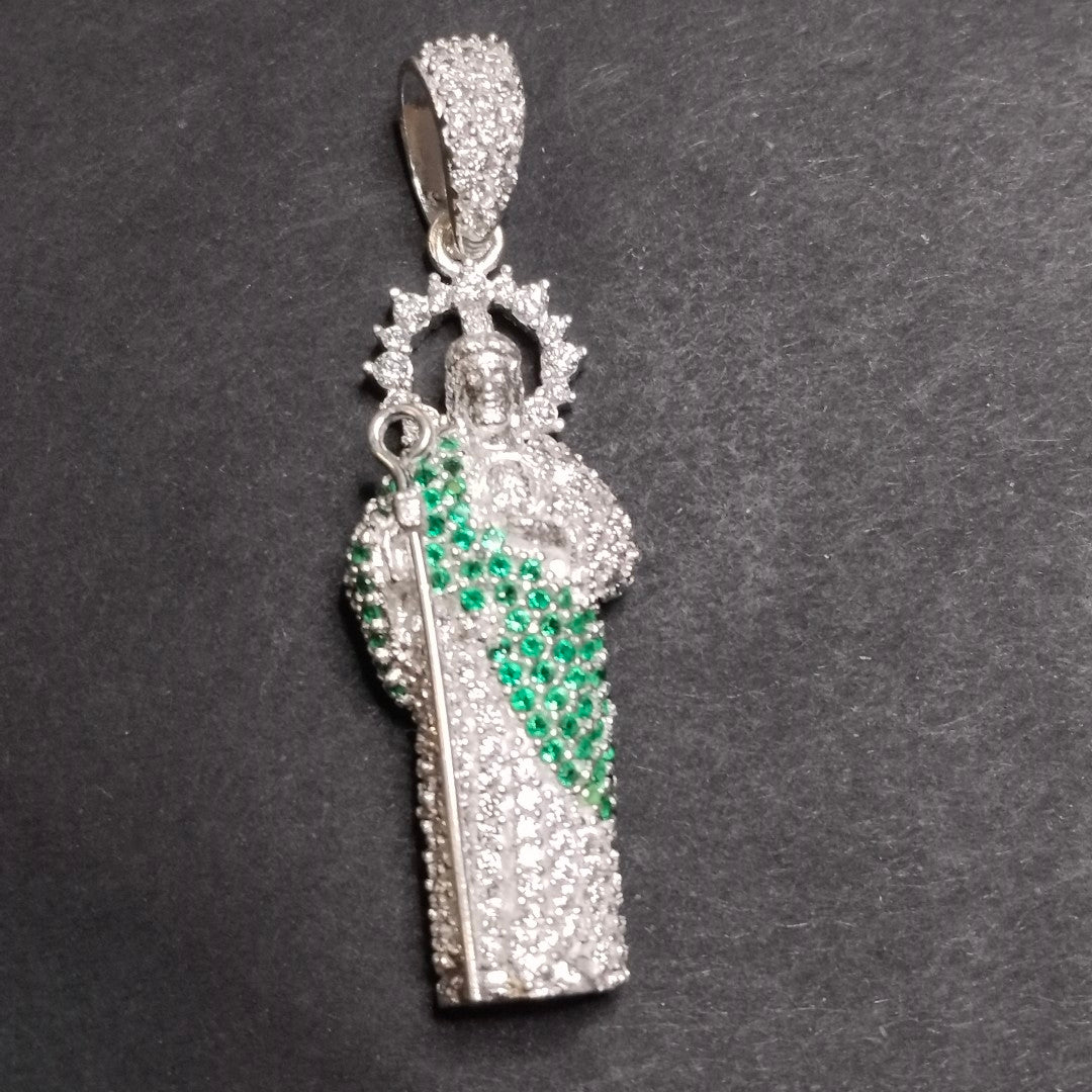 DIJE DE SAN JUDAS CON MANTO VERDE PLATA .925 7G (NUEVO)