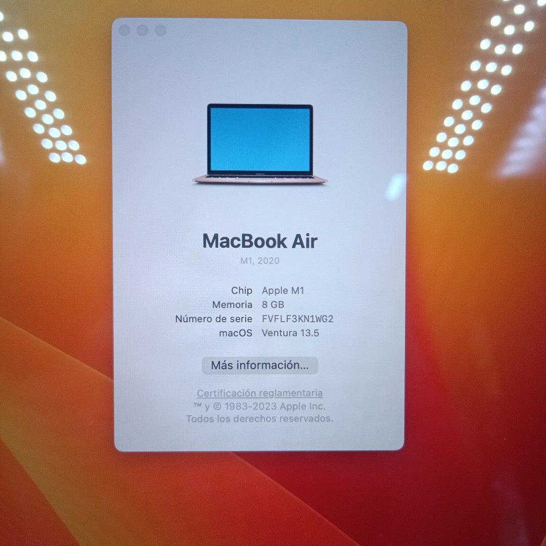 LAPTOP APPLE MACBOOK AIR 13" 2020 3.2 A2337 256 GB SSD 8 GB RAM (SEMINUEVO)