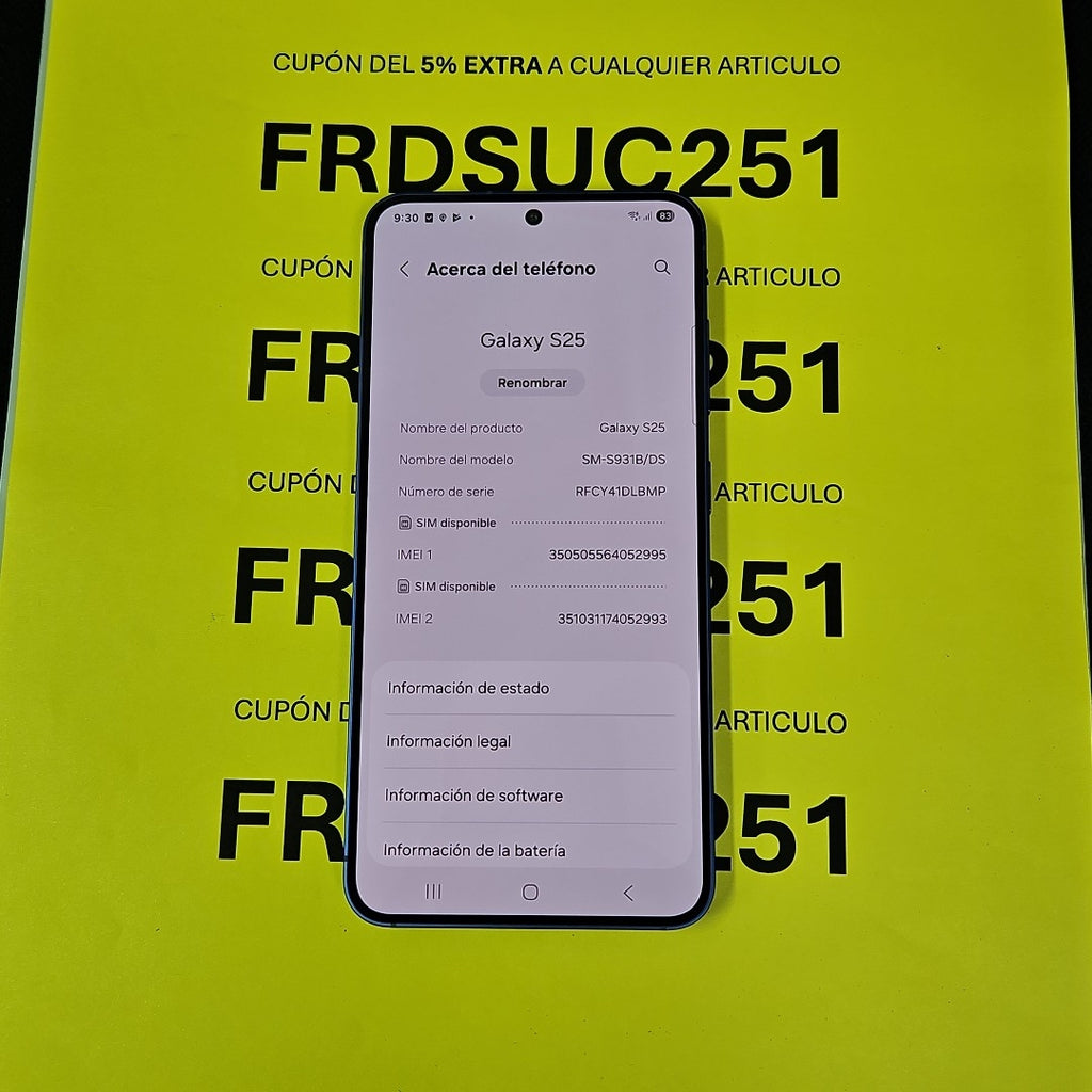 CELULAR SAMSUNG GALAXY S25 SM-S931B (2025) 128 GB 12 GB RAM (SEMINUEVO)