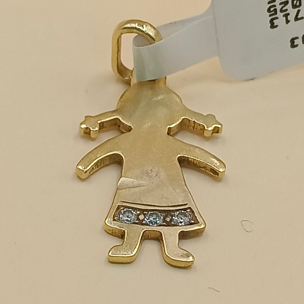 K1 3,00 GRMS 18 K ESPECIFICACIONES COMPLEMENTARIAS DIJE MTVO NIÑA CON CIRCONIAS (SEMINUEVO)