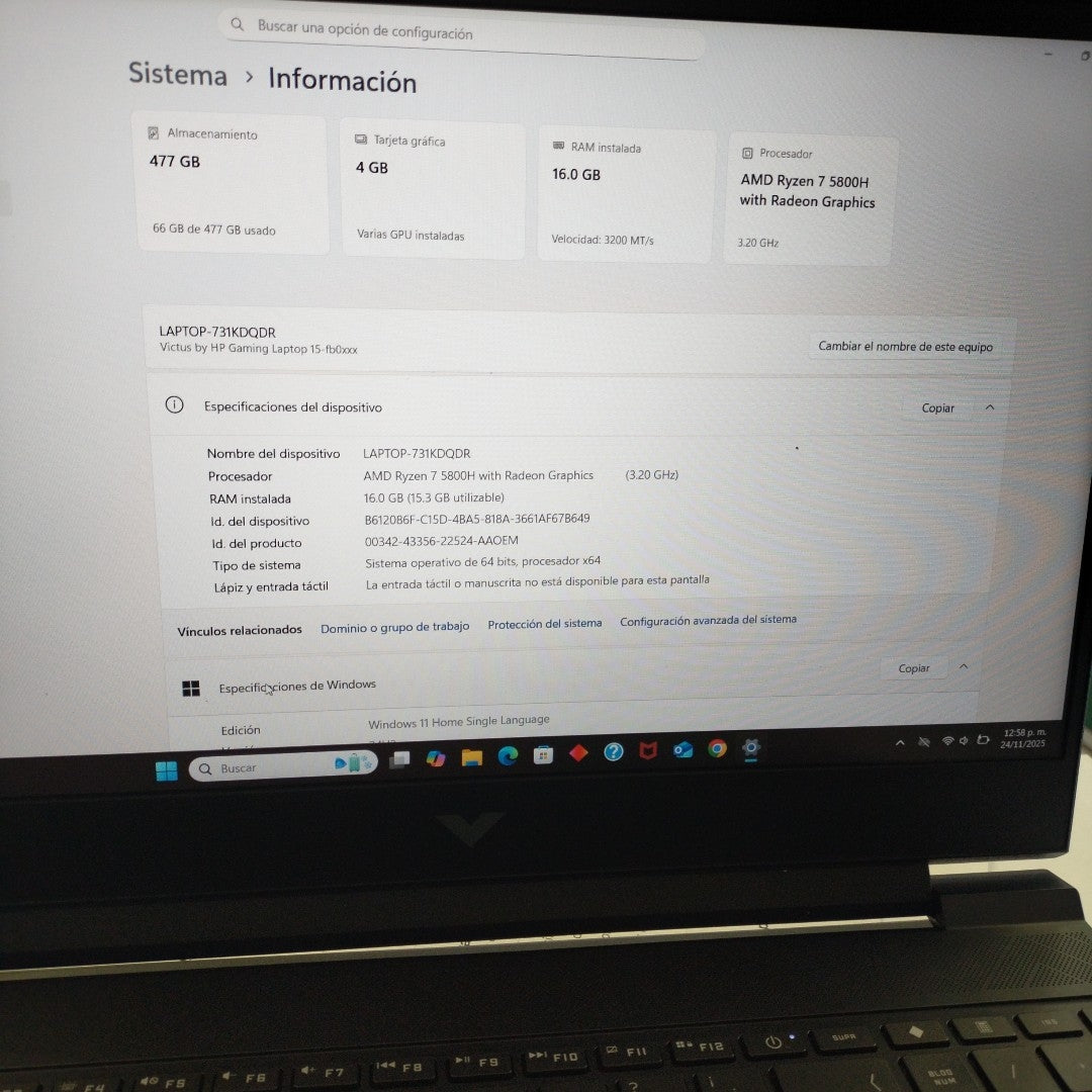 LAPTOP HP VICTUS 15-FB0125LA (2023) 512 GB SSD 16 GB RAM (SEMINUEVO)