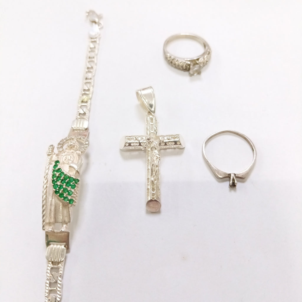 ANILLITO, CRUZ, ESCLAVA, SOLITARIO. PLATA. 17.2 GRMS (SEMINUEVO)