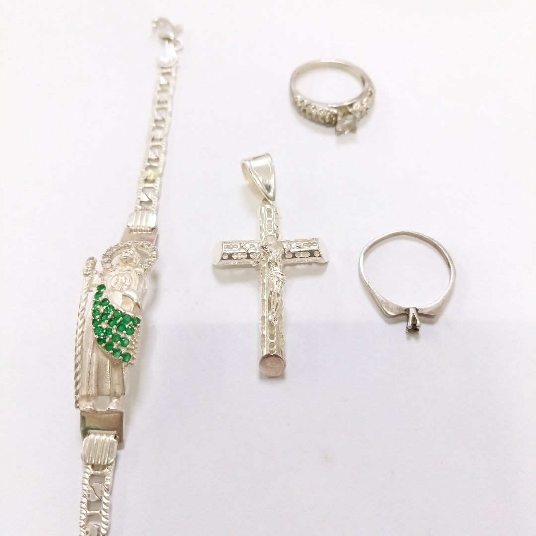 ANILLITO, CRUZ, ESCLAVA, SOLITARIO. PLATA. 17.2 GRMS (SEMINUEVO)