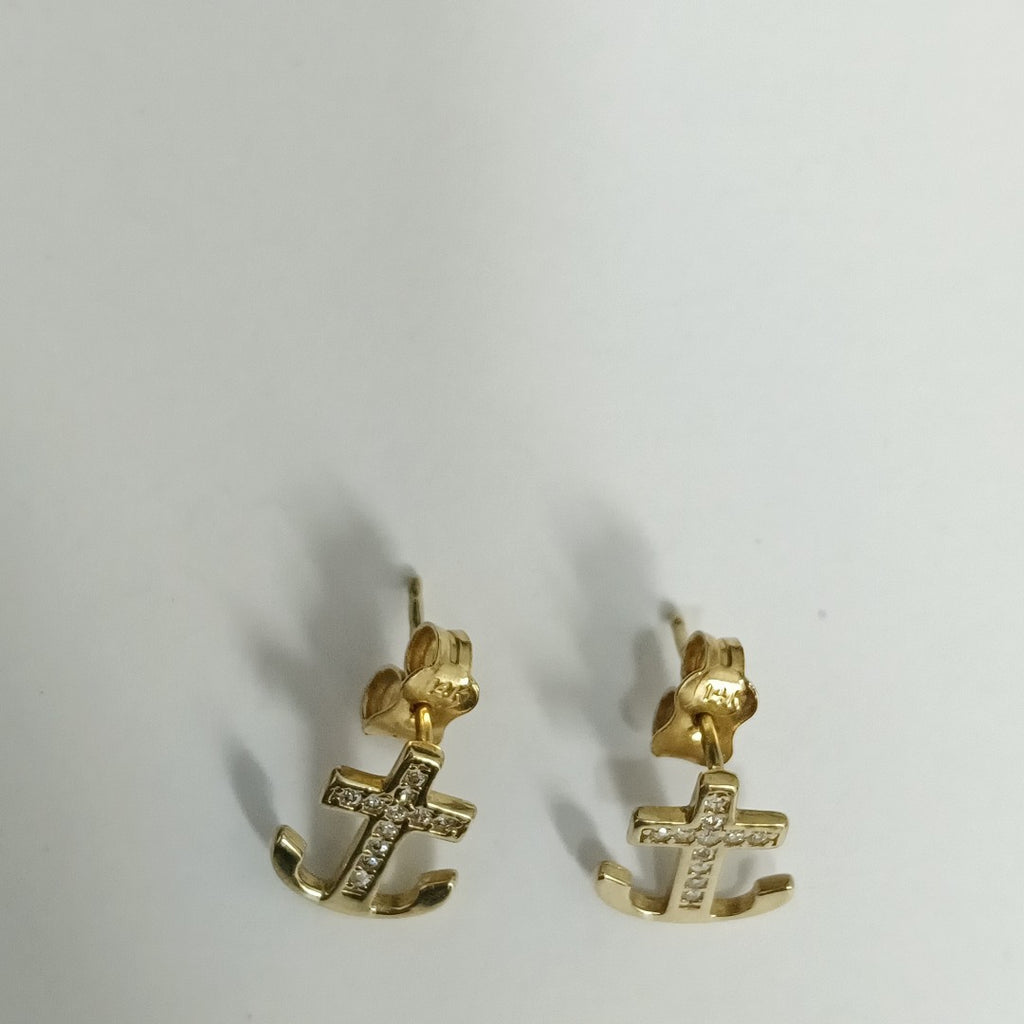 10024BRO00000B1114 FRD6 BROQUEL DE ANCLA CON CIRCONIAS ORO 14K 1.4GRS (NUEVO)