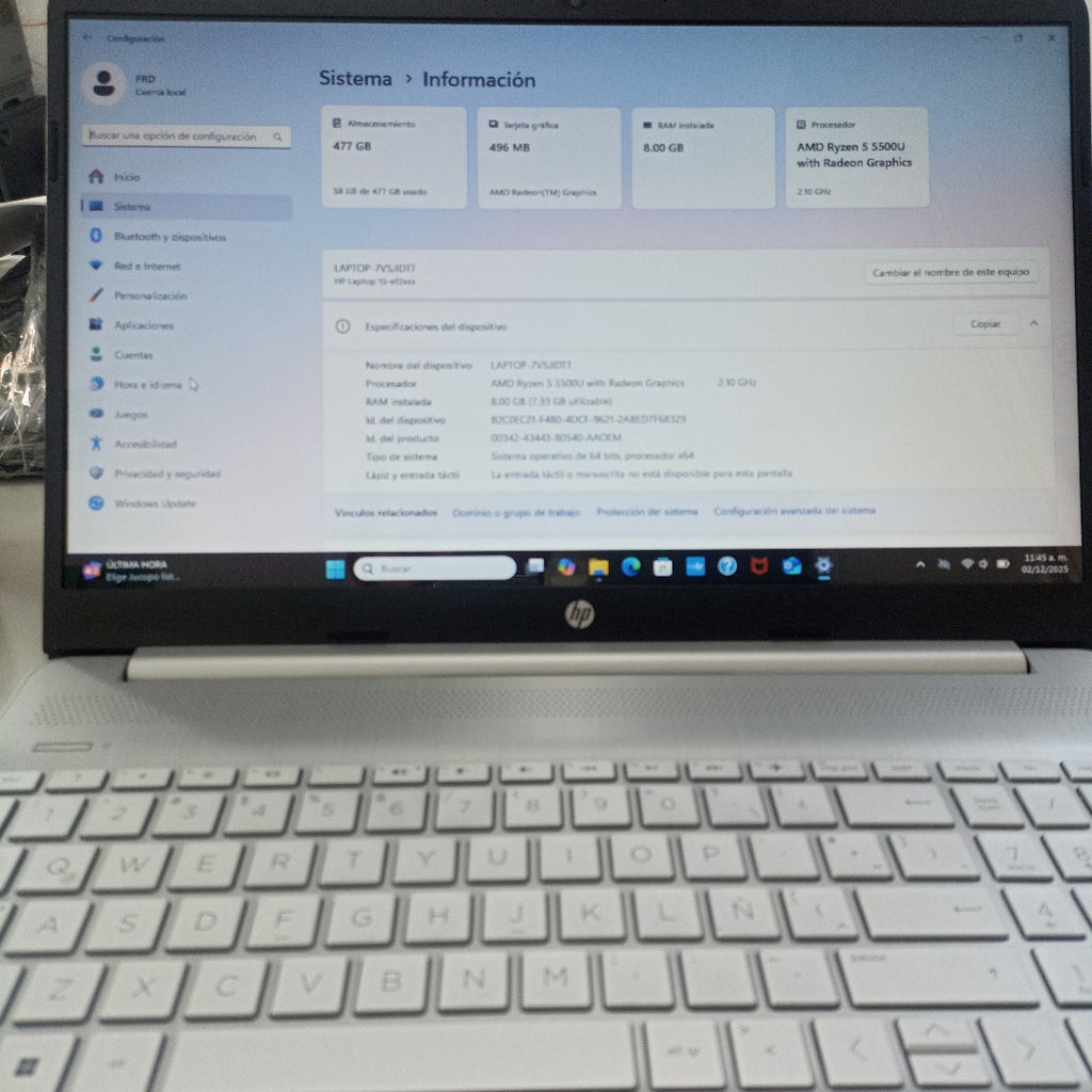 LAPTOP HP 15-EF2507LA (2024) 512 GB SSD 8 GB RAM (SEMINUEVO)